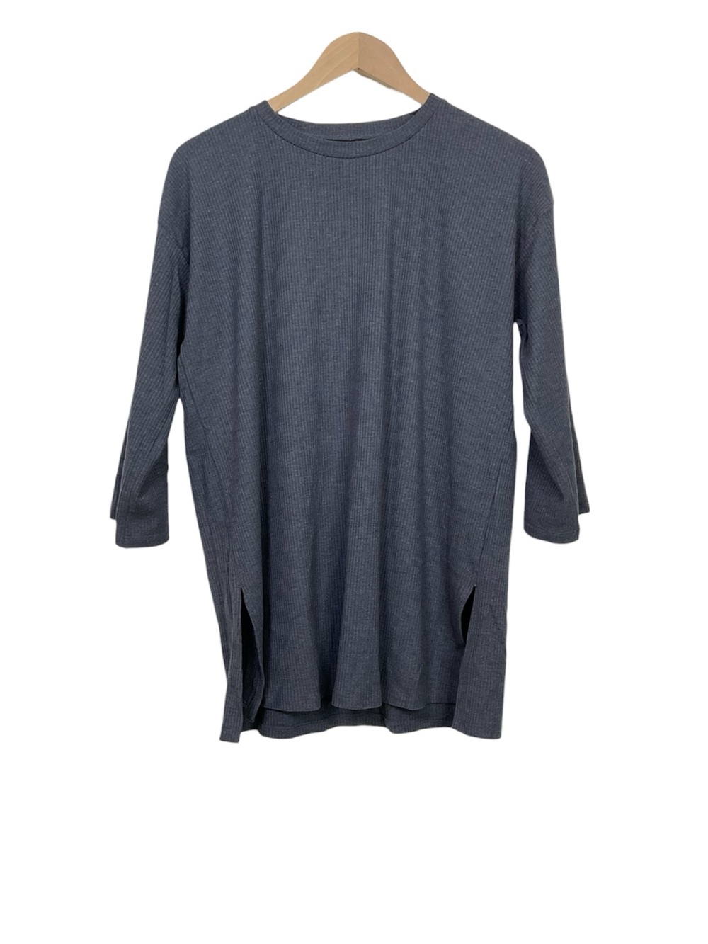 Eileen Fisher Ribbed Knit Crewneck Boxy Top Blue Size XS